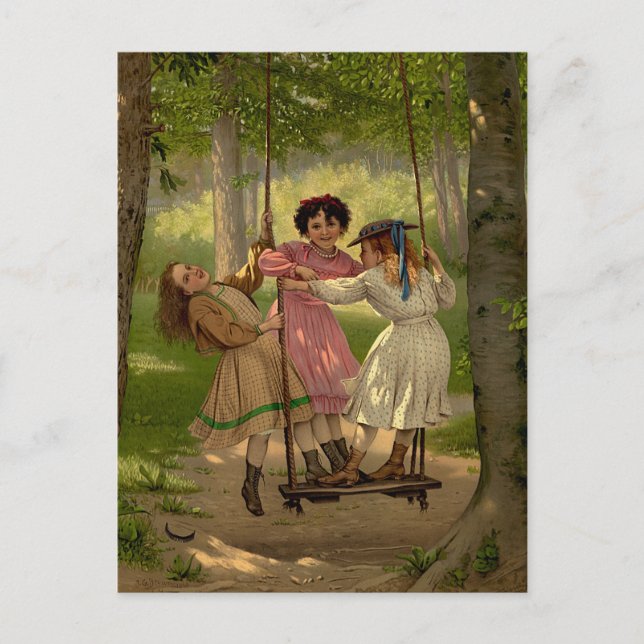 Drei Tomboys Vintag Illustration Postkarte (Vorderseite)