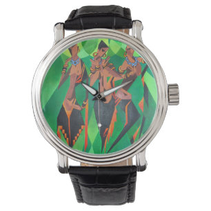 Drei traditionelle schwarze Frauen mit ethnischer Armbanduhr