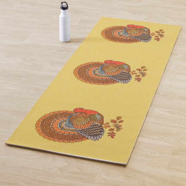 Drei Truthühner Stehend in Blätter Herbstfarben Yogamatte (Beispiel)
