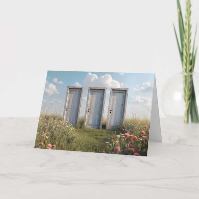 Drei Türen in einem Feld mit Wildblume Karte (Vorderseite)