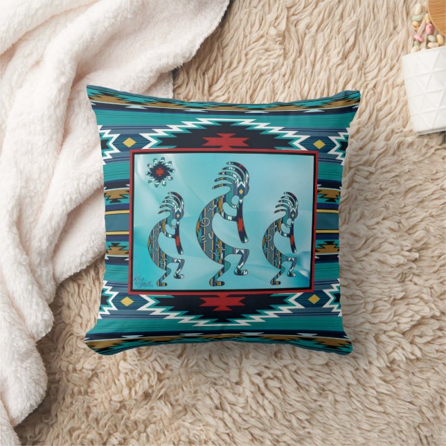 Drei Türkis Kokopelli-Kissen Kissen (Decke)