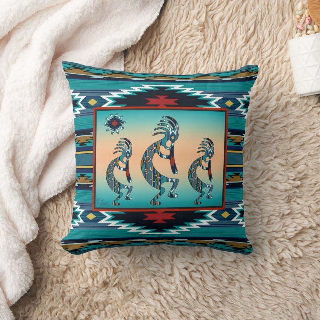 Drei Türkis Kokopelli-Kissen Kissen (Decke)