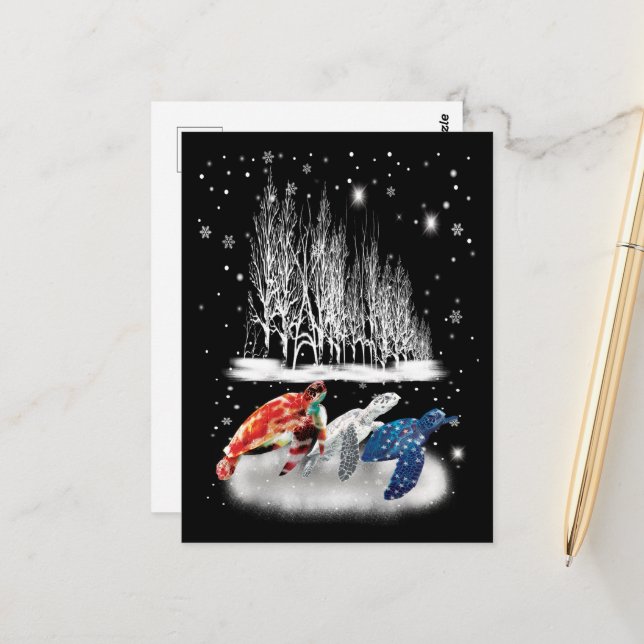 Drei Turtle American T - Shirt Snowflake Weihnacht Postkarte (Vorderseite/Rückseite Beispiel)