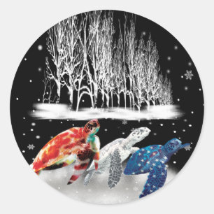 Drei Turtle American T - Shirt Snowflake Weihnacht Runder Aufkleber