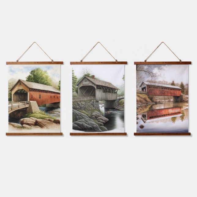 Drei überdachte Bridge-Tapisserien Wandteppich Mit Holzrahmen (Dreifach)