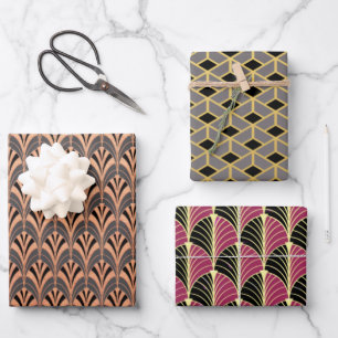 Drei verschiedene Art-Déco-Papierfolien Geschenkpapier Set