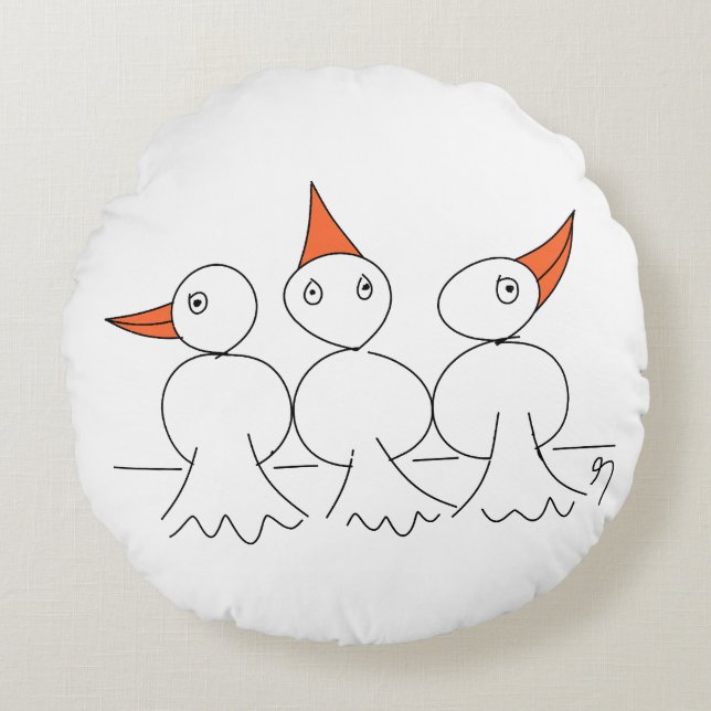 Drei Vögel auf dem Draht Rundes Kissen (Vorderseite)
