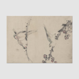 Drei Vögel auf einem Zweig, eine mit Blüten Seidenpapier