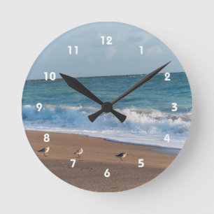 drei Vögel auf Ufer-Foto-Florida-Strand Runde Wanduhr