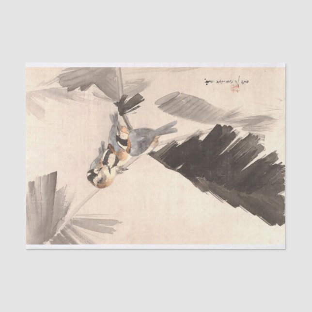 Drei Vögel auf Zweig, Seitei Watanabe Decoupage Seidenpapier (Vorderseite)