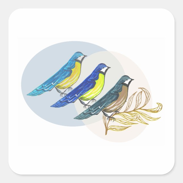 Drei Vögel Quadratischer Aufkleber (Vorderseite)