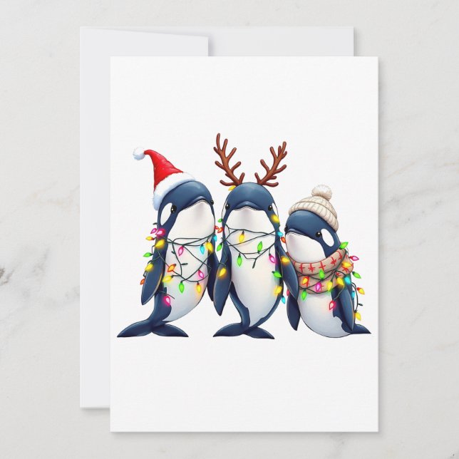 Drei Wale mit Weihnachtsfeiertag-Weihnachtsmannmüt Einladung (Vorderseite)