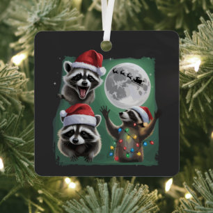 Drei Waschbären mit dem Mondgalaxie-Weihnachten  Ornament Aus Metall