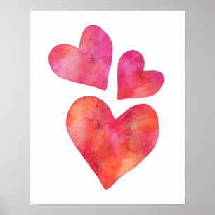 Drei Wasserfarbenherzen Poster-Druck Poster