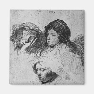 Drei weibliche Köpfe mit einem schlafend, 1637 Magnet