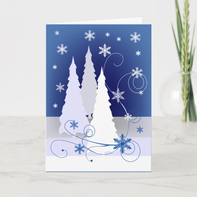 Drei Weihnachtsbäume in Blau Feiertagskarte (Vorderseite)