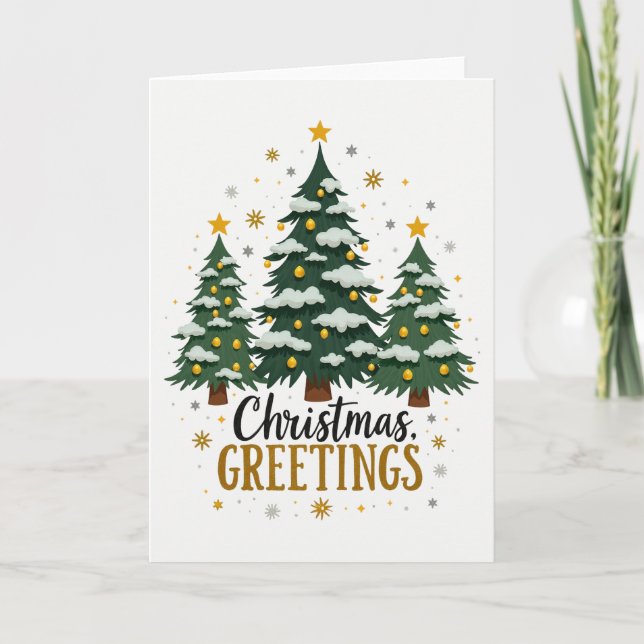 Drei Weihnachtsbaumen Snow Gold Star Grüße Auto Karte (Vorderseite)