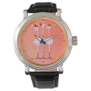 Drei Weihnachtsflamingos Armbanduhr