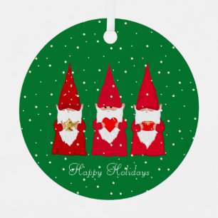 Drei Weihnachtsgnome auf Grün Ornament Aus Metall