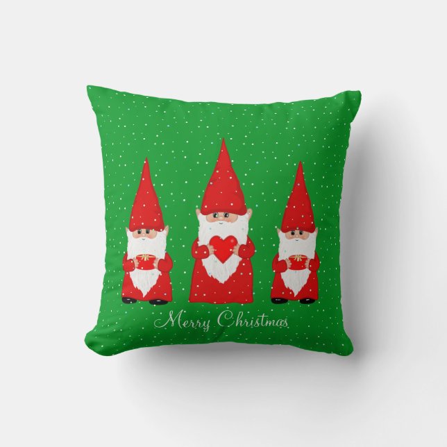 Drei Weihnachtsgnomen auf Grün Kissen (Vorderseite)