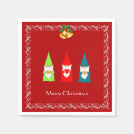Drei Weihnachtsgnomen auf Rot Serviette