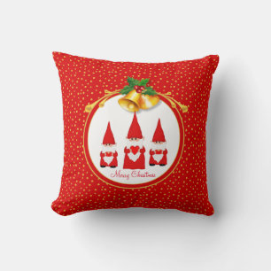 Drei Weihnachtsgnomes & Golden Confetti auf Rot Kissen
