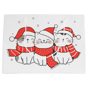 Drei Weihnachtskatzen in Hats und Skarabäen Große Geschenktüte