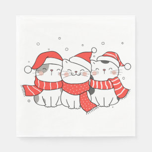 Drei Weihnachtskatzen in Hats und Skarabäen Serviette