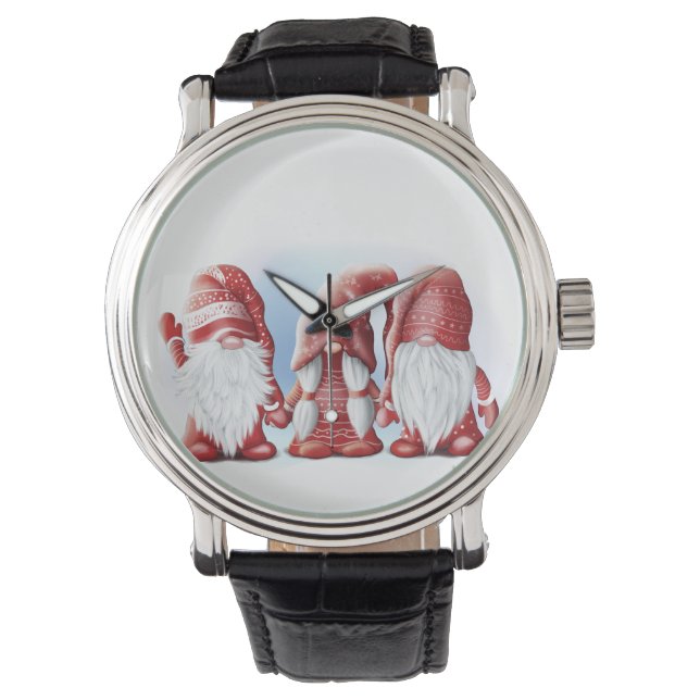 Drei Weihnachtslustige Gnome Coffee Tasse Stone Ma Armbanduhr (Vorderseite)