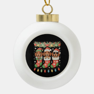 Drei Weihnachtsmann-Elfen-Dachshund-Weihnachtsstrü Keramik Kugel-Ornament