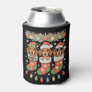 Drei Weihnachtsmann-Elfen-Dachshunde-Weihnachtsstr Dosenkühler