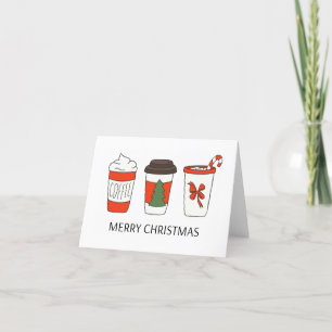 Drei Weihnachtspapiere Kaffeekuchen, heiße Getränk Dankeskarte