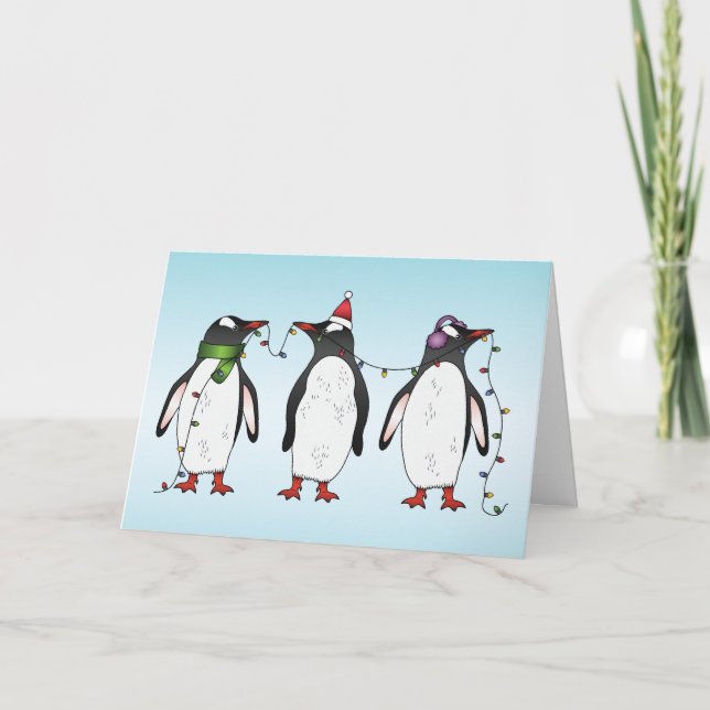 Drei Weihnachtspinguine Illustration Feiertagskarte (Vorderseite)