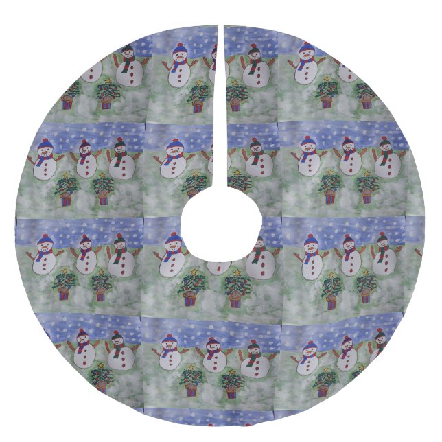 Drei Weihnachtsschneemänner Polyester Weihnachtsbaumdecke (Vorderseite)