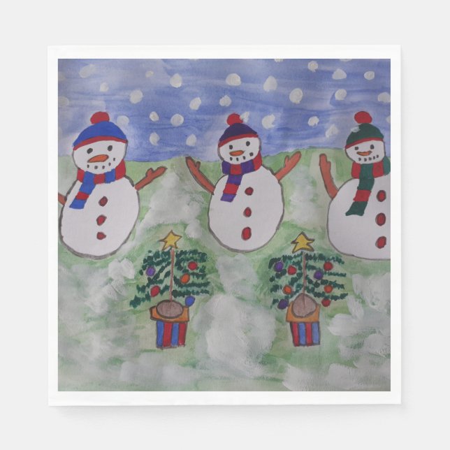 Drei Weihnachtsschneemänner Serviette (Vorderseite)