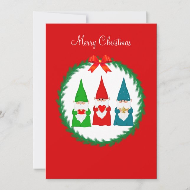 Drei Weihnachtszwerge auf Rot (Vorderseite)