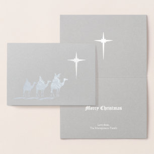 Drei Weise Männer mit Weihnachtsstern Silber Folienkarte