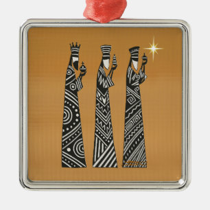 Drei Weise Männer Schwarz-Weiß-Weihnachts-Krippens Ornament Aus Metall