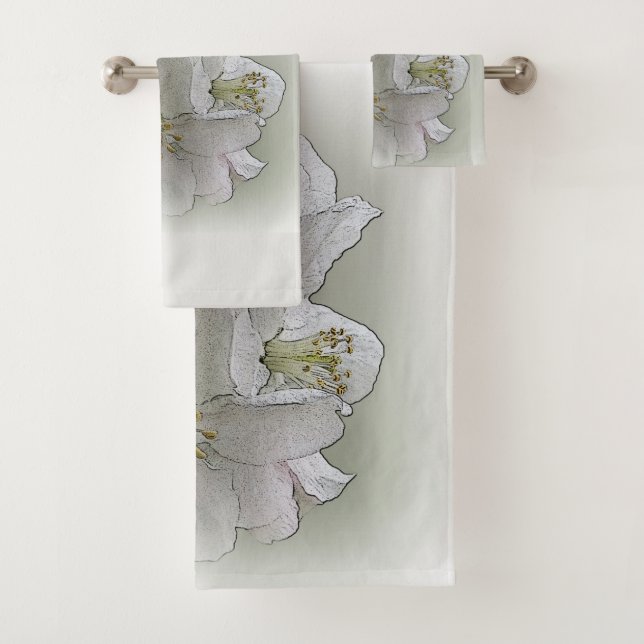 drei weiße Blume Badhandtuch Set (Insitu)
