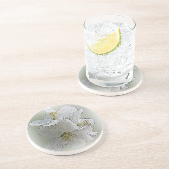 drei weiße Blume Getränkeuntersetzer (Seite)