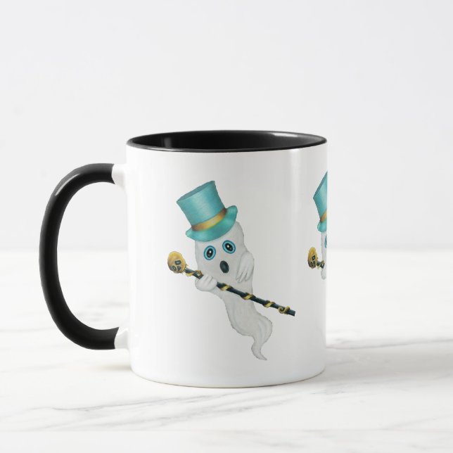 Drei weiße Geister blaue Augen Top Hats Schädelkan Tasse (Links)