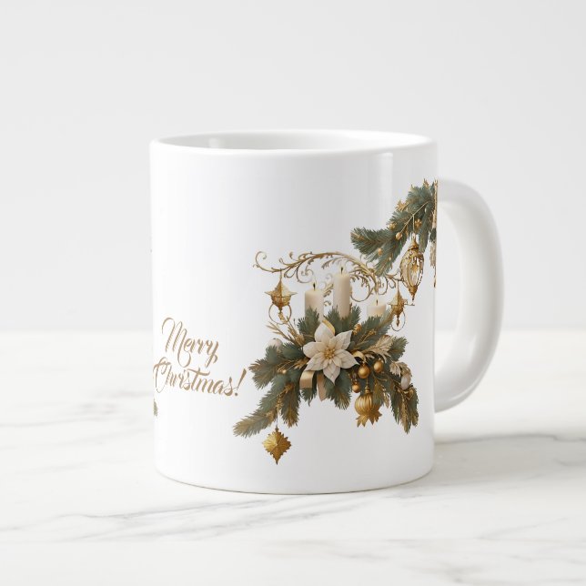 Drei weiße Kerzen Weihnachten Jumbo-Tasse (Vorderseite Rechts)