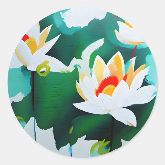 Drei weiße Lotus-Blume mit grünen Blätter Runder Aufkleber (Vorderseite)