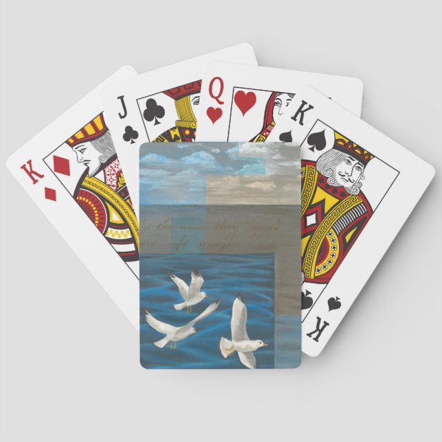 Drei weiße Möwen, die über Wasser fliegen Spielkarten (Rückseite)