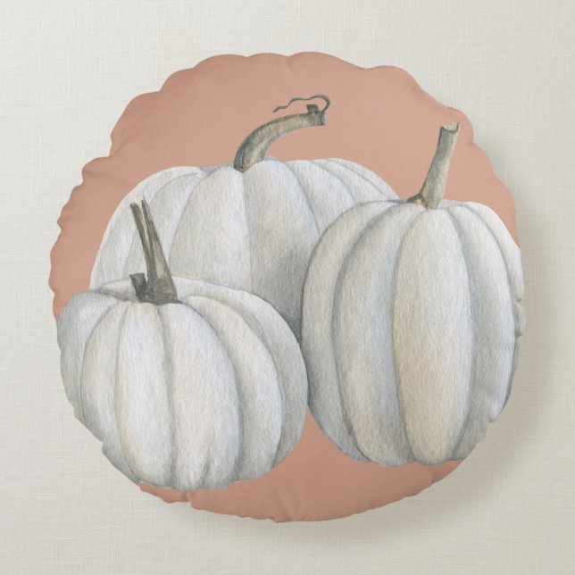 Drei weiße Pumpkins Rundes Kissen (Vorderseite)