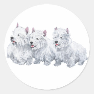 Drei West Highland White Terrier Runder Aufkleber