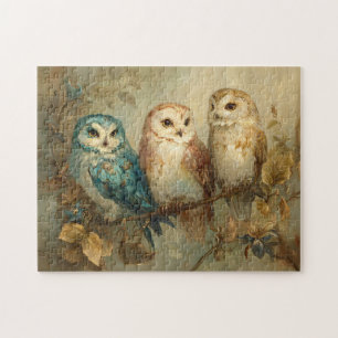 Drei Whimsical Owls auf einer Zweigniederlassung