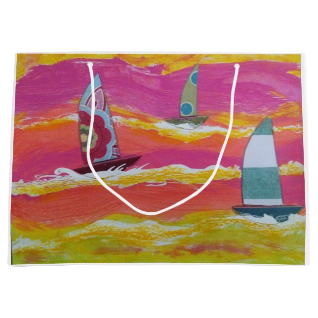 Drei Whimsical Segelboote Große Geschenktüte (Vorderseite)