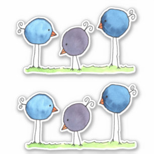 Drei whimsische Wasserfarben-Vögel Aufkleber