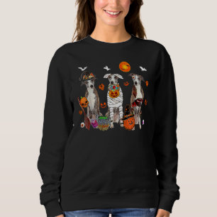 Drei Whippet-Hunde Hexe Gruselige Mumie Halloween Sweatshirt
